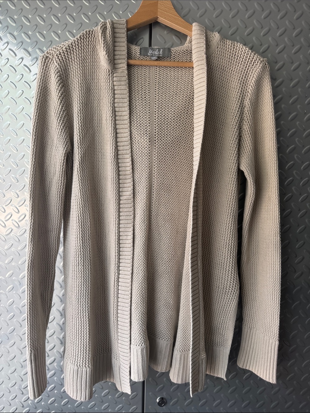 Marled Open-Front Knit Cardigan in Beige Taupe